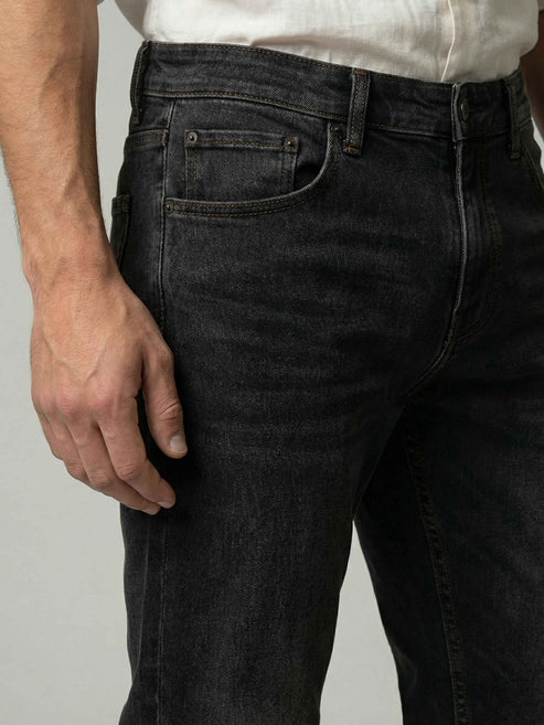 CELIO Men Black Solid Straight Fit Cotton Jeans