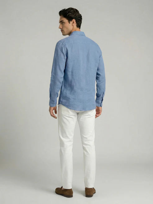 CELIO Men Regular Fit Solid 100% Linen Blue Shirt