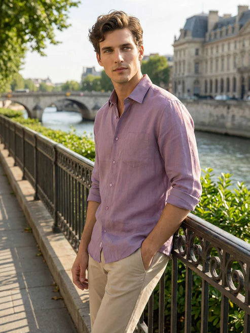 CELIO Men Lavender Solid Regular Fit Cotton Shirts