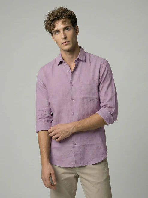 CELIO Men Lavender Solid Regular Fit Cotton Shirts