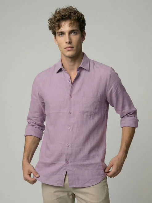 CELIO Men Lavender Solid Regular Fit Cotton Shirts