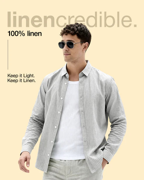CELIO Men Regular Fit Solid 100% Linen Blue Shirt