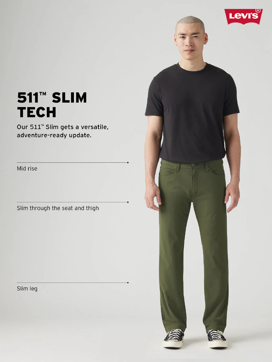LEVIS Men's 511 Dark Green Slim Fit Mid Rise Tech Pant
