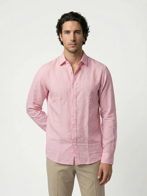 Celio Men Pink Solid Regular Fit Linen Shirts