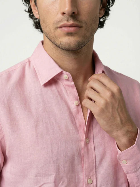 Celio Men Pink Solid Regular Fit Linen Shirts