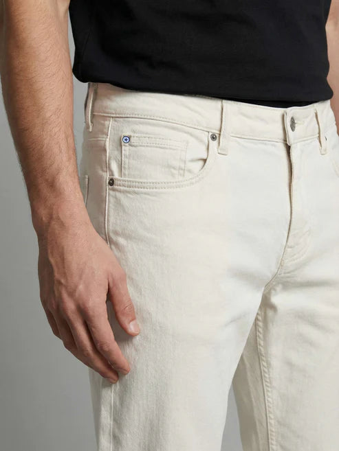 CELIO Men Off White Solid Straight Fit Cotton Jeans