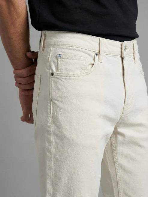 CELIO Men Off White Solid Straight Fit Cotton Jeans