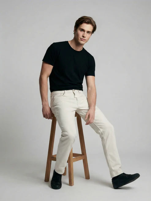 CELIO Men Off White Solid Straight Fit Cotton Jeans