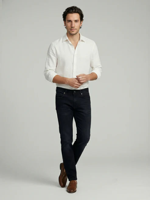 CELIO Black Solid Straight Fit Cotton Jeans