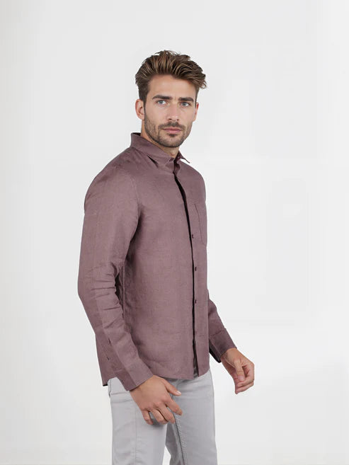 CELIO Men Brown Regular Fit Linen Solid Shirt
