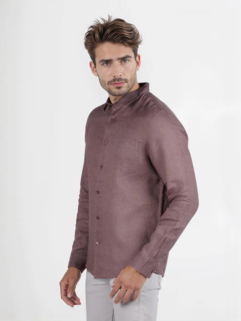 CELIO Men Brown Regular Fit Linen Solid Shirt