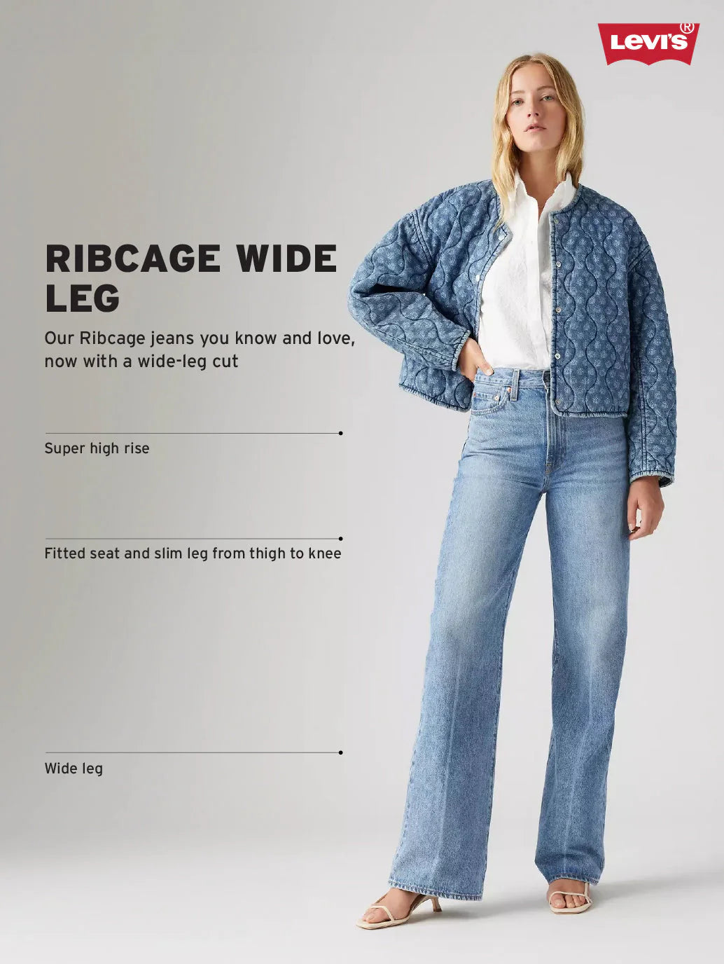 LEVIS Women's Tinted Dark Indigo Ribcage Wide Leg Fit High Rise Jeans