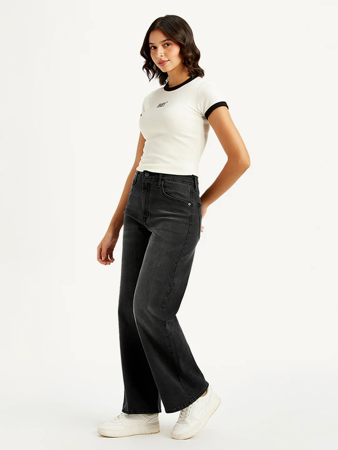 LEVIS Women's Charcoal Grey Mile High Wide Leg Fit High Rise Jeans