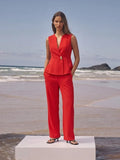 MADAME Red Tailored Vestcoat Co-Ord Set for Women